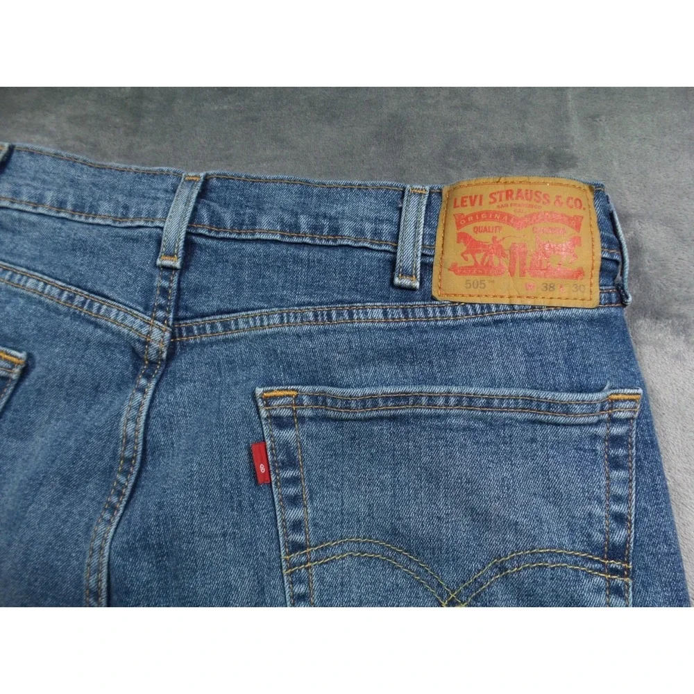 Levis Mens‎ Jeans 38 x 30 Blue Denim 505 Straight Leg Regular Fit Stretch